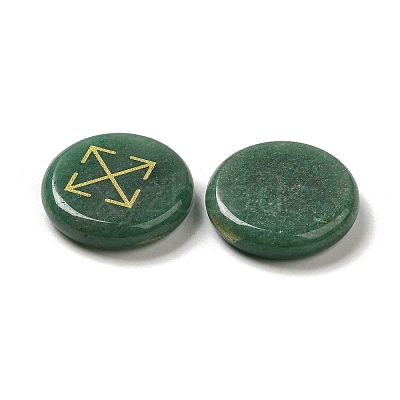 13Pcs Flat Round Natural Green Aventurine Rune Stones G-K335-08B-1