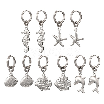 Ocean 304 Stainless Steel Hoop Dangle Earrings for Women EJEW-JE07267-02-1