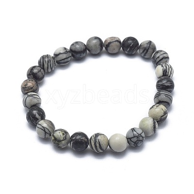 Natural Netstone Bead Stretch Bracelets BJEW-K212-A-021-1