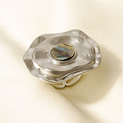 Geometric 304 Stainless Steel with Natural Shell Cuff Open Rings WP6687-2-1