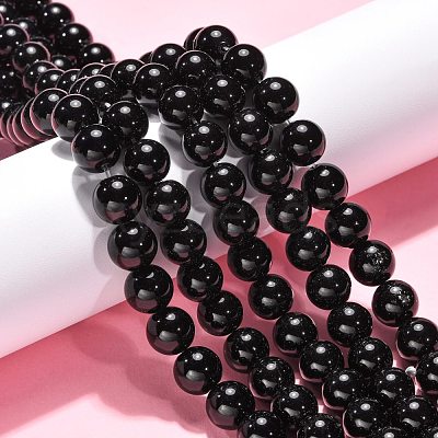 Synthetic Black Stone Beads Strands X-GSR12mmC044-1
