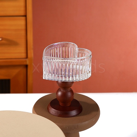 Heart Glass Candle Holder with Wood Base PW-WG32799-04-1