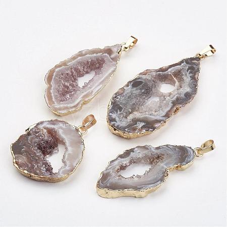 Natural Geode Agate Pendants G-G950-02G-1