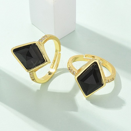 Rhombus Natural Obsidian Finger Rings RJEW-B113-01G-07-1