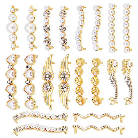 20Pcs 10 Styles Alloy & Crystal Rhinestone & Plastic Pearl Shoe Buckle Clips FIND-PH0024-68G-1