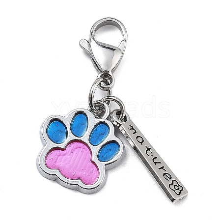 Dog Paw Print Alloy Enamel Pendant Decoration HJEW-JM02495-03-1