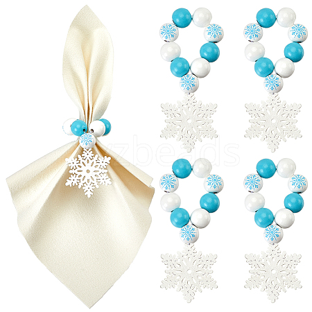 Christmas Snowflake Wood Beaded Napkin Rings AJEW-SC00037-1