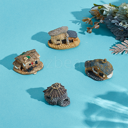 4Pcs 4 Styles Resin Miniature Stone Houses AJEW-LP0002-41-1