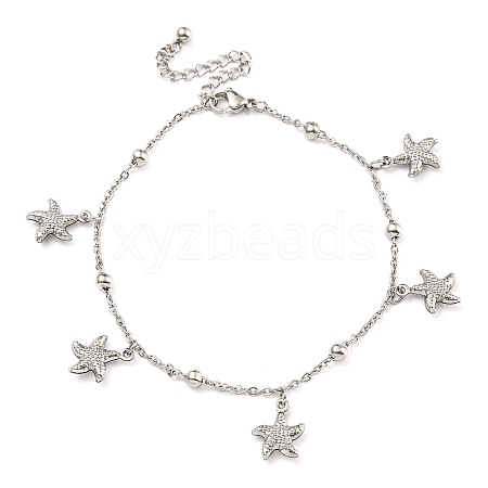 Non-Tarnish Summer Beach 304 Stainless Steel Cable Chains Starfish Charm Bracelets BJEW-P334-08P-1