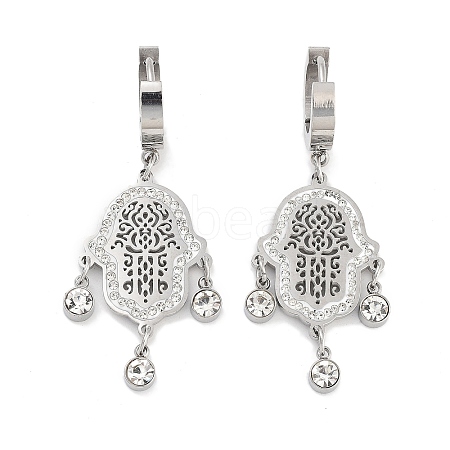 Hollow Hamsa Hand 304 Stainless Steel Dangle Earrings EJEW-L283-079P-1