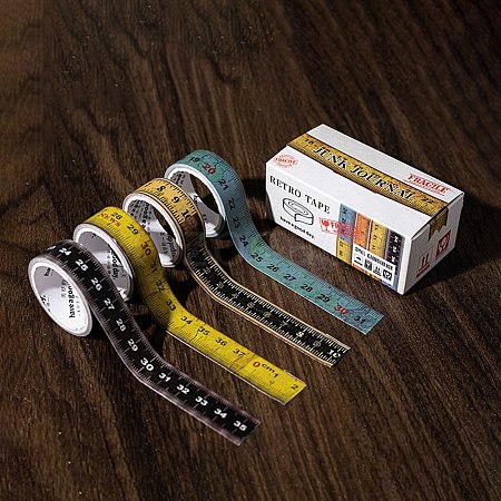 4 Rolls Retro Ruler Decorative Paper Tapes STIC-C008-01A-1