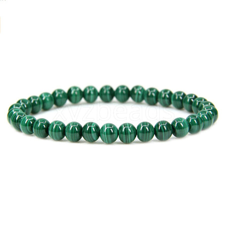 Natural Malachite Round Beaded Stretch Bracelet SF8562-1-1