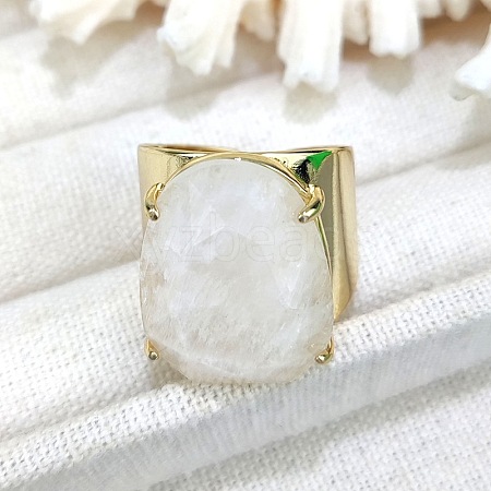 Oval Brass with Natural Quartz Crystal Cuff Rings FS-WG8D200-06-1