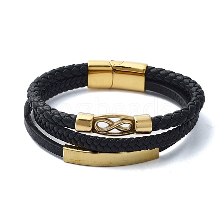 Men's Black PU Leather Cord Multi-Strand Bracelets BJEW-K243-47G-1