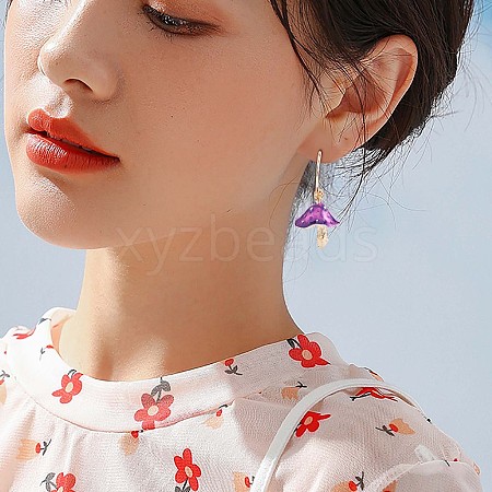 Enamel Mushroom Dangle Stud Earrings JE987A-1