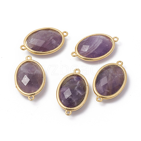 Golden Tone Brass Amethyst Links connectors X-G-F339-A01-1