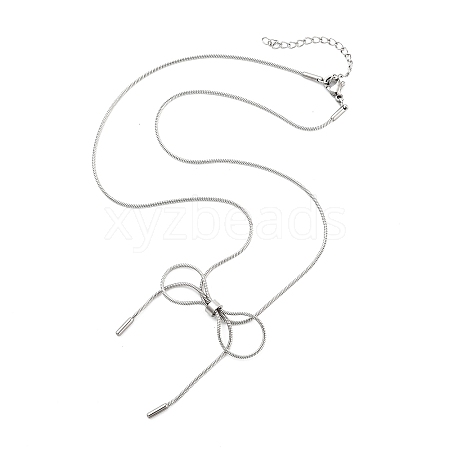 304 Stainless Steel Round Snake Chain Bowknot Pendant Necklaces for Women NJEW-Z050-01P-01-1