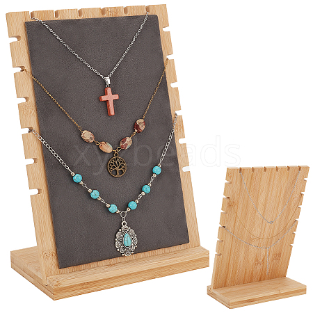 Wooden Slant Back Necklace Organizer Display Stands with Velvet Mat AJEW-WH0471-130A-1