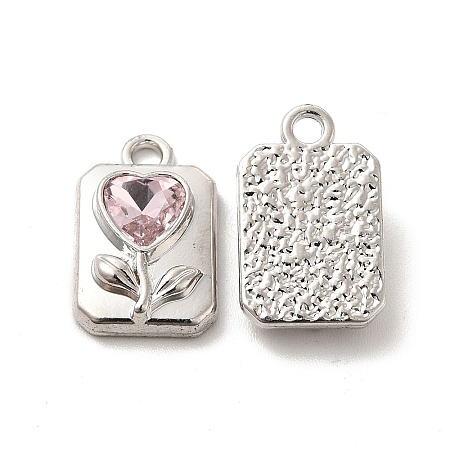 Glass Rectangle with Heart Pendants PALLOY-E024-30P-03-1