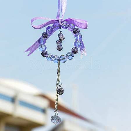 Bowknot & Ring & Ball Tassel Glass Rhinestone Pendant Decorations AUTO-PW0001-17D-1