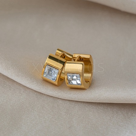 304 Stainless Steel & Clear Cubic Zirconia Chunky Hoop Earrings for Women EJEW-K302-13G-1