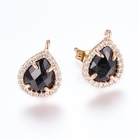 Brass Micro Pave Cubic Zirconia Stud Earring Findings ZIRC-G116-28-B01-1