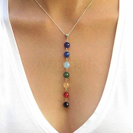 Round Dyed Agate Chakra Pendant Y Necklaces for Women WG9C879-01-1