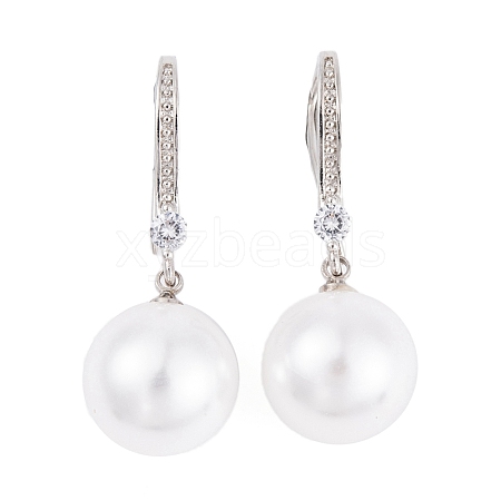 Rack Plating Brass Cubic Zirconia ABS Pearl Earring Hooks EJEW-S219-16P-07-1