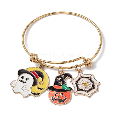 Halloween Theme Adjustable Stainless Steel Bangles BJEW-JB10786-1