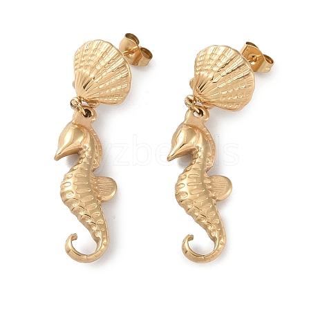 Texture Sea Horse 304 Stainless Steel Dangle Earrings EJEW-L283-024G-1