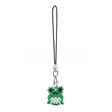 Frog Glass Seed Beads Charms Mobile Straps HJEW-MZ00122-1