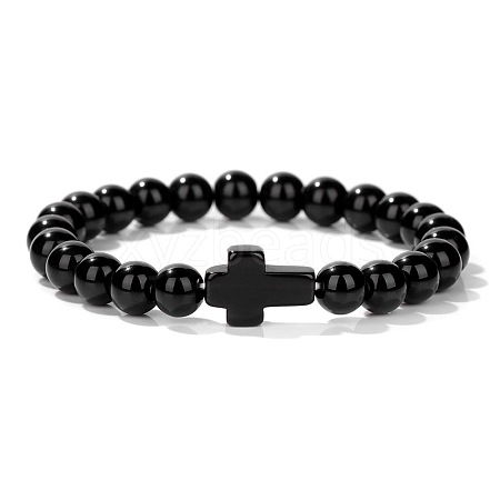 Glass Round Beads Stretch Bracelets LS-YG0612-3-1