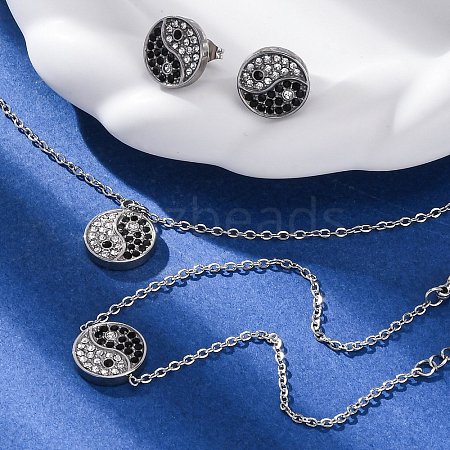 Yin-yang 304 Stainless Steel Rhinestone Pendant Necklaces & Bracelets & Stud Earrings Sets for Women SJEW-C004-17P-1