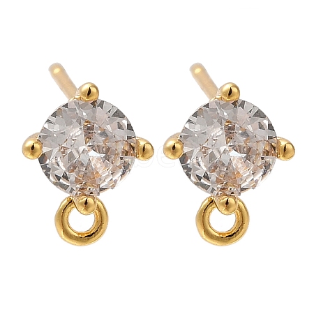 Brass Clear Cubic Zirconia Stud Earrings Finding for Women EJEW-B107-18G-1