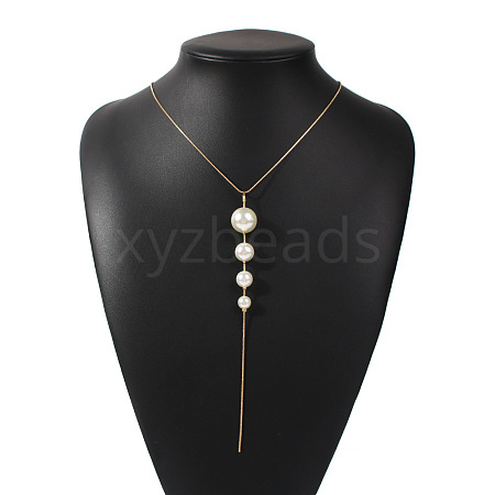 Imitation Pearl Round Beads Long Tassel Y Necklaces WGEF20C-01-1