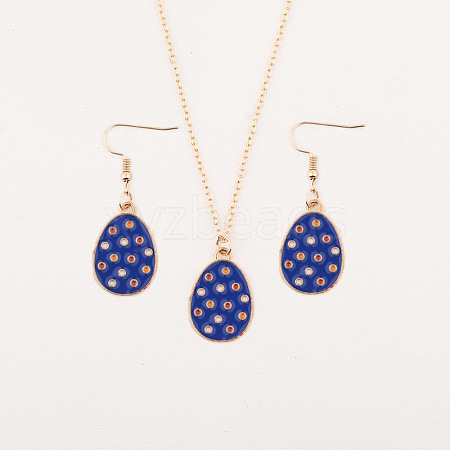 Easter Egg Alloy Enamel Pendant Necklace & Dangle Earrings Sets FS-WG38758-05-1