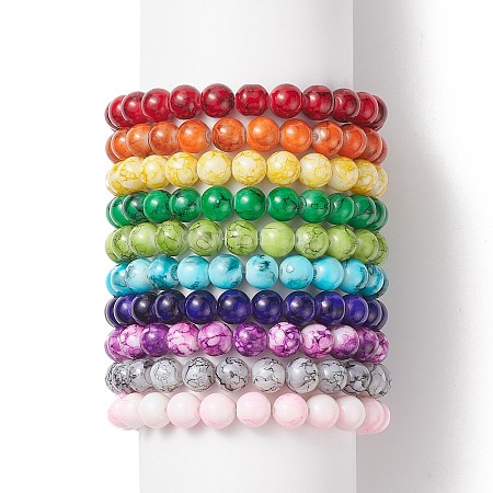 10Pcs 10 Color Glass Round Beaded Stretch Bracelets Set for Women BJEW-JB08906-1