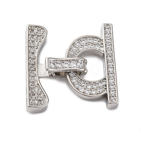 Brass Micro Pave Clear Cubic Zirconia Fold Over Clasps KK-P291-13P-1