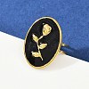 Oval with Rose Pattern 304 Stainless Steel Enamel Finger Rings for Women RJEW-G355-10G-3