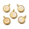 Brass Pave Natural Yellow Shell Carved Flower Pendants KK-Z091-02G-1