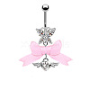 304 Stainless Steel Pave Cubic Zirconia with Cloth Bowknot Butterfly Dangle Belly Rings FS-WG03D58-10-1