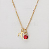 304 Stainless Steel Light Siam Rhinestone Birth Stone Constellation Pendant Necklaces FS-WG76580-07-1