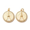 Flat Round with Peace sign & Tower Brass Micro Pave Cubic Zirconia with Synthetic Opal Pendants KK-D096-07A-G-1