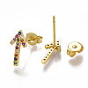 Brass Micro Pave Cubic Zirconia(Random Mixed Color) Ear Studs EJEW-S201-83-2