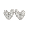 Heart Brass Pave Clear Cubic Zirconia Stud Earrings EJEW-M258-82P-1