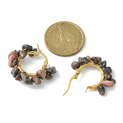 Natural Rhodochrosite Chips Braided Hoop Earrings EJEW-JE04940-12-1