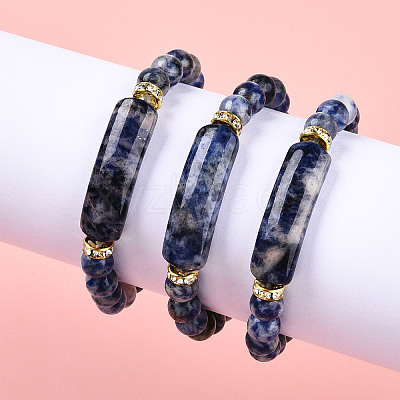 Natural Blue Spot Jasper Beads Stretch Bracelets BJEW-T022-04I-1