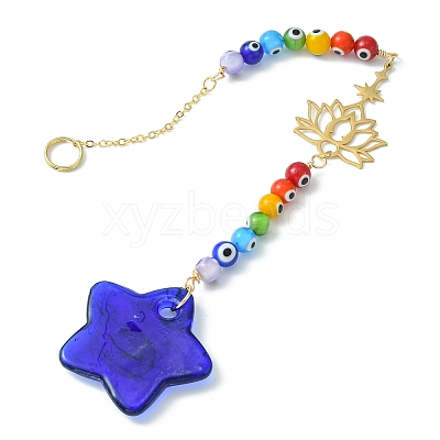 Evil Eye Lampwork Beaded Pendant Decorations HJEW-JM01127-1