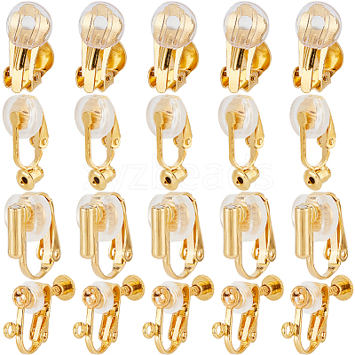 32Pcs 4 Style Brass Clip-on Earring Converters Findings KK-SP0001-28G-1