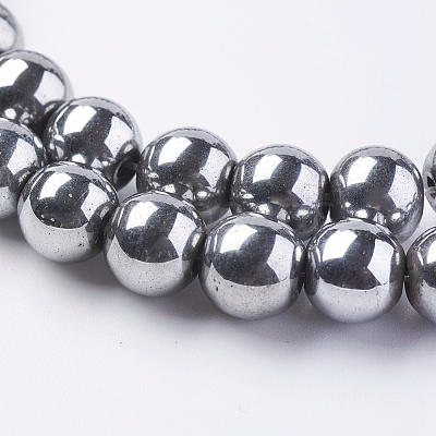 Silver Plated Magnetic Synthetic Hematite Round Beads Strands X-G-H1098-1-1